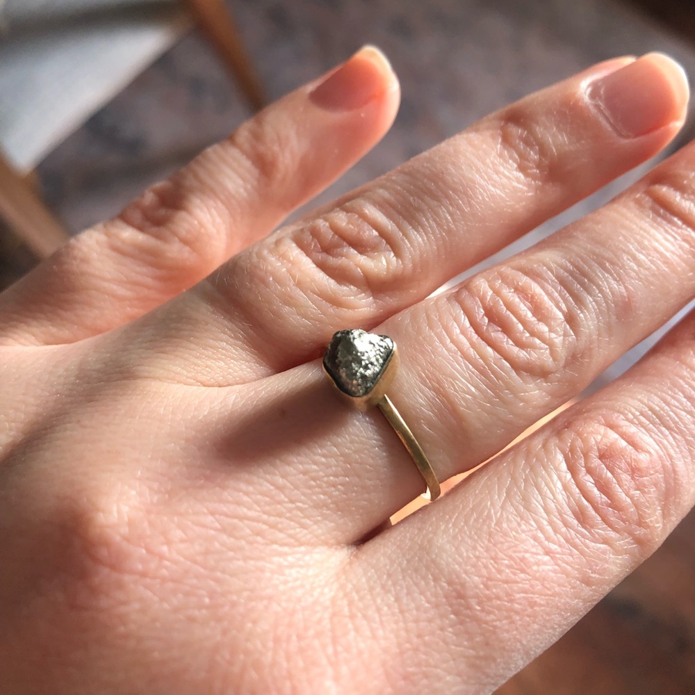 Lissa Bowie Brass ring with pyrite stone